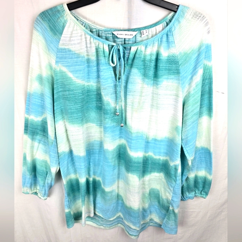 Susan Graver Blue Green Women's Long Sleeve Shirt Sz M